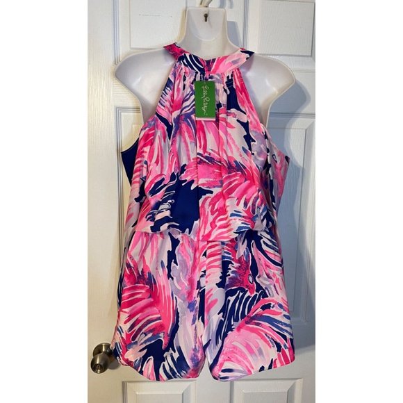 Lilly Pulitzer Romper XS NWT Sunny Shoulder Silk Elsa Paradise Point $198 - Picture 5 of 10